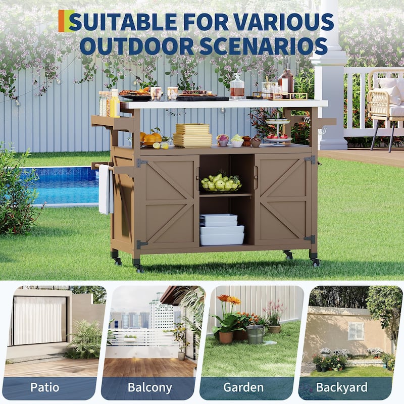 Outdoor Prep Table Grill Cart with Storage Cabinet for Patio BBQ