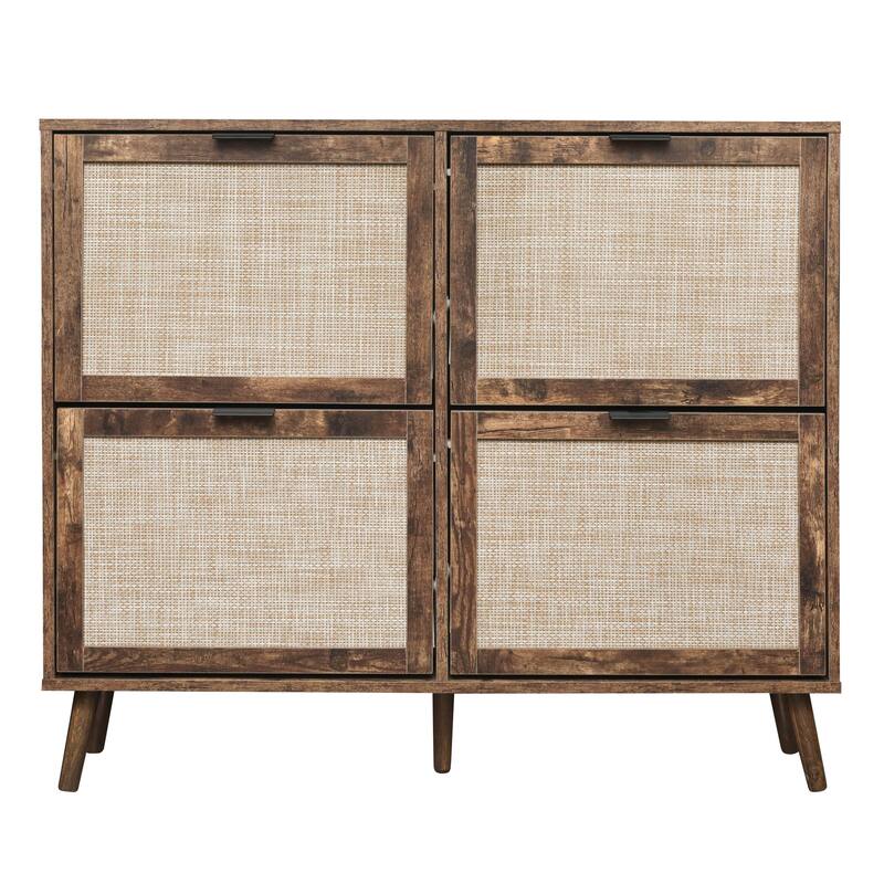 Elegant Shoe Cabinet with Double-Layer Doors,Sturdy Pine Legs and Adjustable Backplane