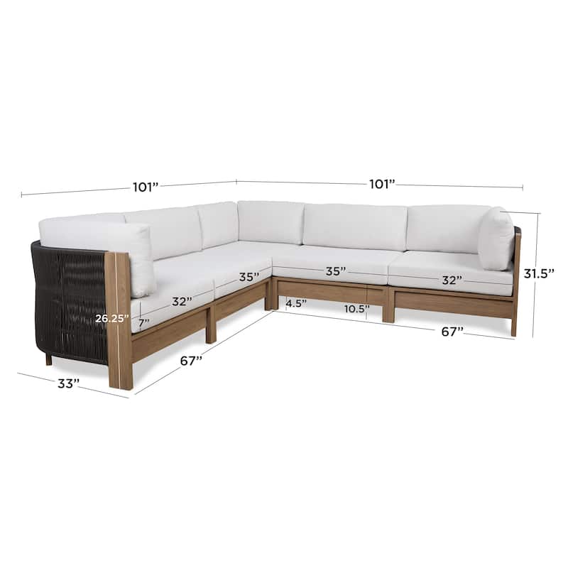 Stratton Outdoor 5-Piece Modular Sectional with Sunbrella Cushions