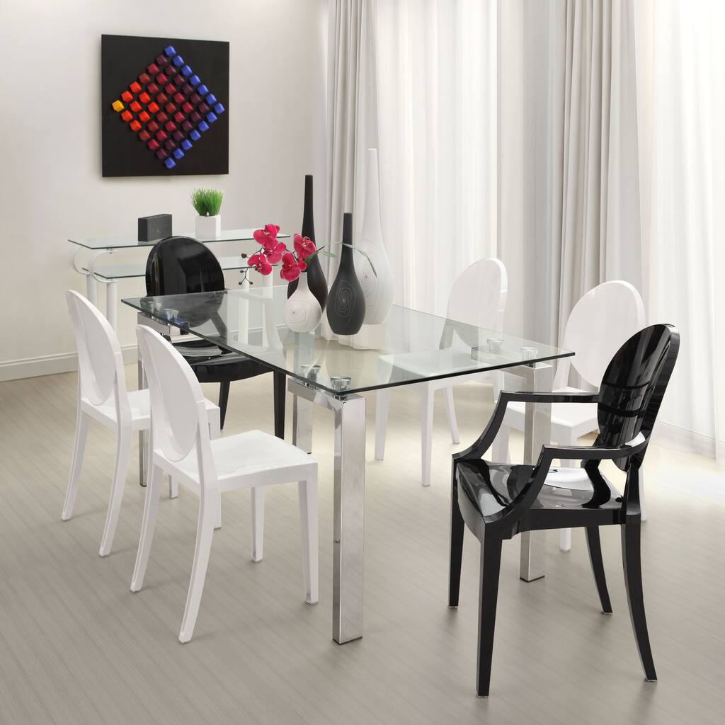 Zuo Roca Stainless Steel and Glass Dining Table