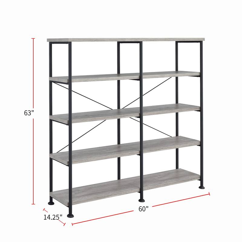 5-Tier Big Bookcase With Metal Frame in Grey