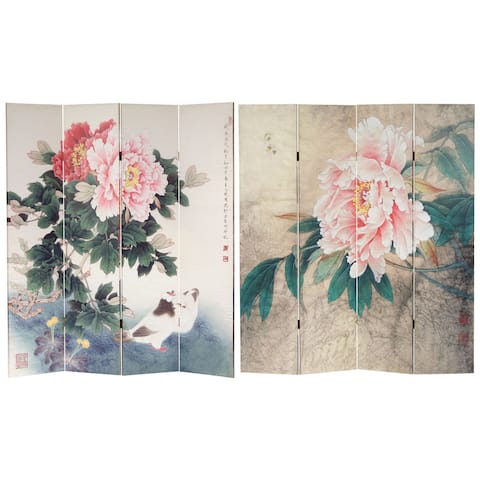 6 ft. Tall Double Sided Doves and Peonies Canvas Room Divider