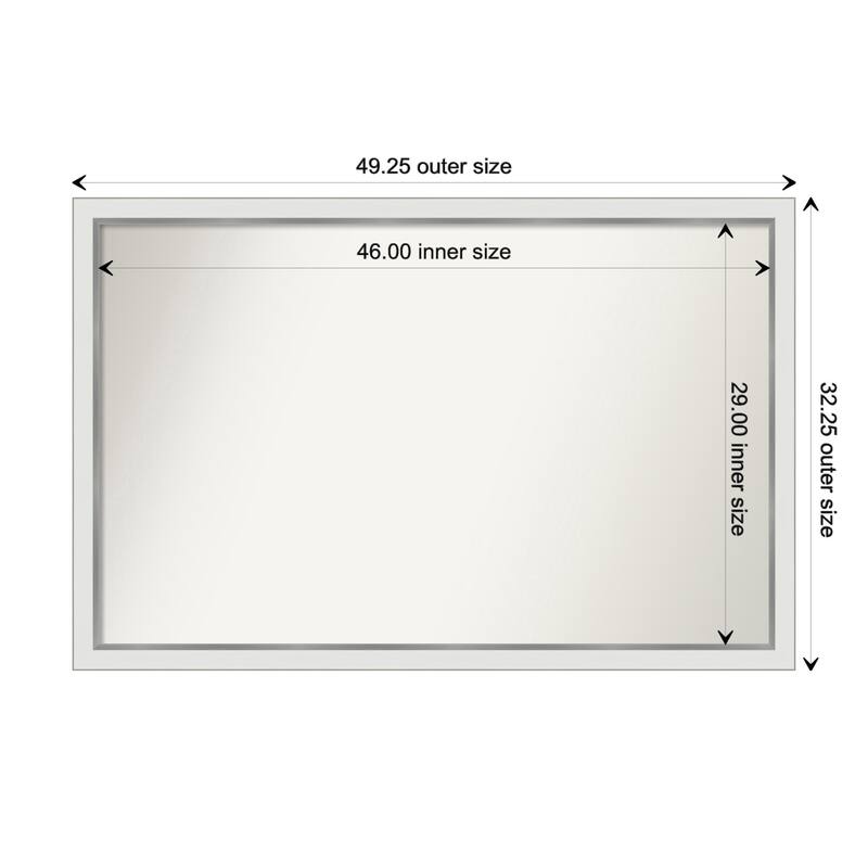 Eva White Silver Narrow Framed Non-Beveled Custom Wall Mirror, Bathroom Vanity Mirror - Outer Size: 49.25 x 32.25