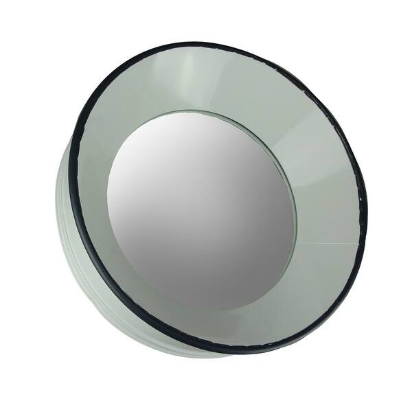 Shop White And Black Enamel Metal Frame Deep Set Round Wall Mirror
