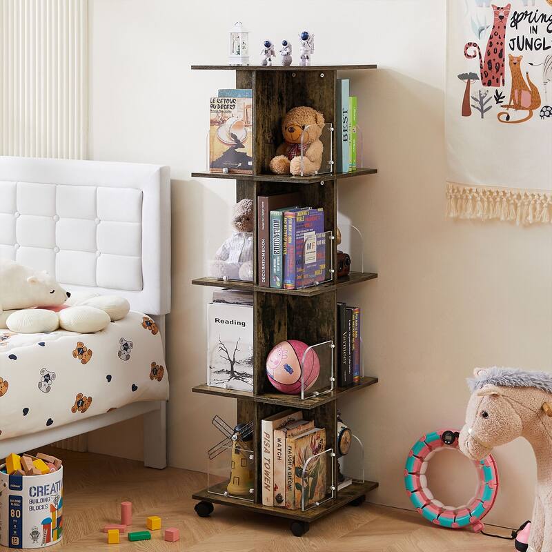 VECELO Bookshelf with Wheels,Storage Bookcase with Wheels for Bedroom, Living Room Home and Office