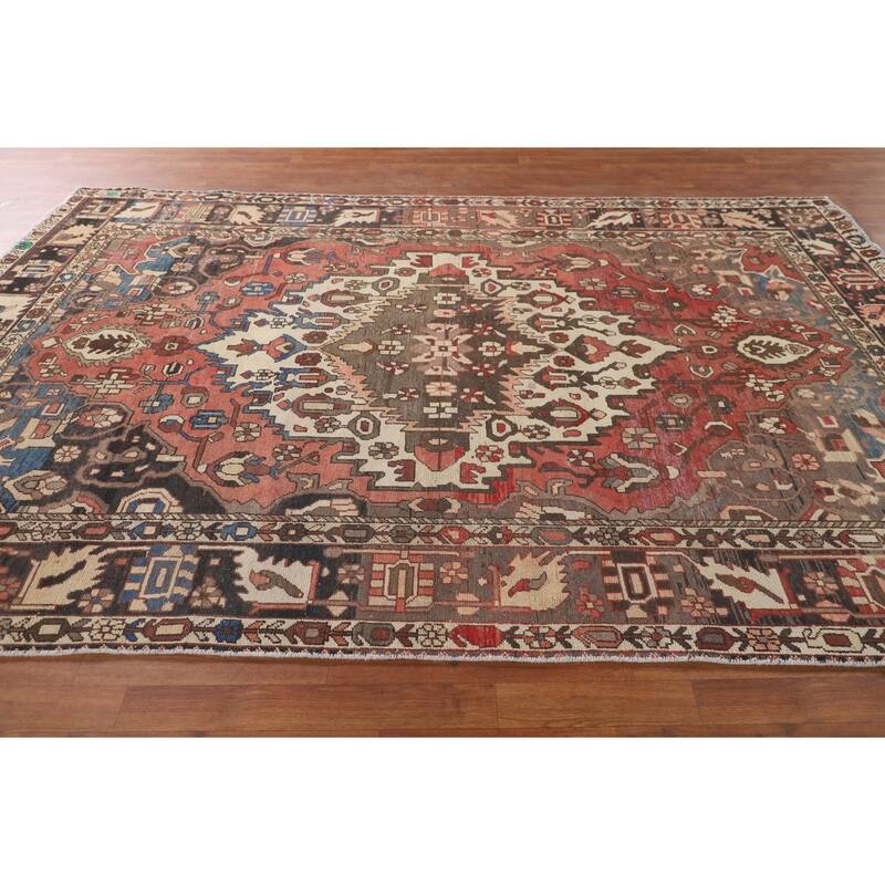 Bakhtiari Persian Vintage Area Rug Handmade Medallion Wool Carpet - 6'8"x 9'11"