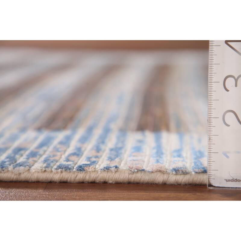 Striped Abstract Accent Rug Wool Carpet - 3'11"x 6'0"