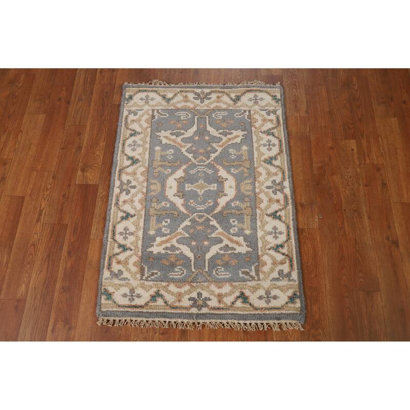 Geometric Gray Oushak Oriental Foyer Rug Handmade Wool Carpet - 2'0"x 3'0"