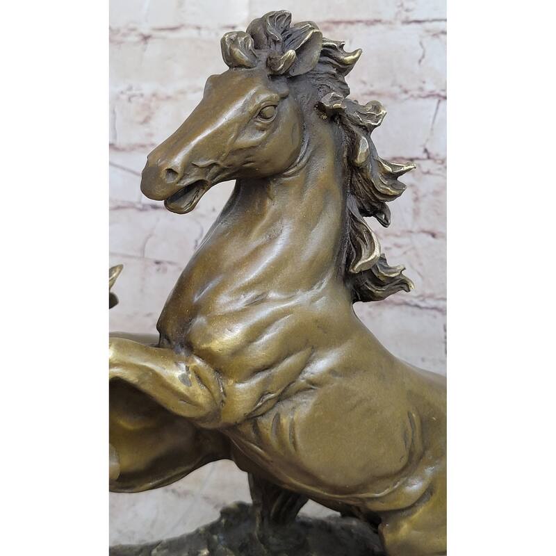 Pair Of Wild Stallion Mustang Imitative Horses Bronze Statue Sculpture Figure Mene 14 Inches X 12 Inches