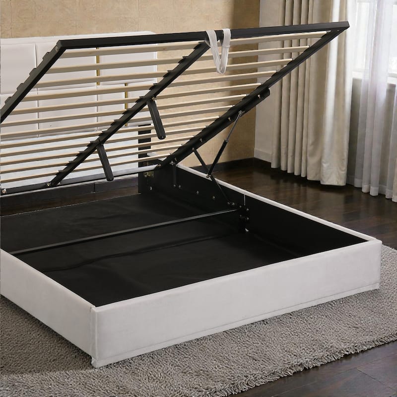 Queen Upholstered Platform Bed with Hydraulic Storage, Soft Fabric Headboard, No Box Spring Needed