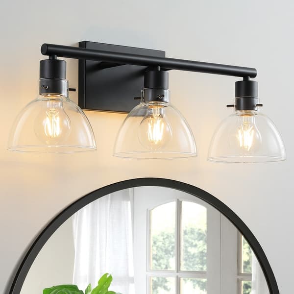 slide 2 of 25, Modern Bathroom Vanity Light Dimmable LED Bathroom Sconce Wall Lighting Fixture with Bowl Glass Shade for Porch,Mirror Cabinets 3-Light - Black