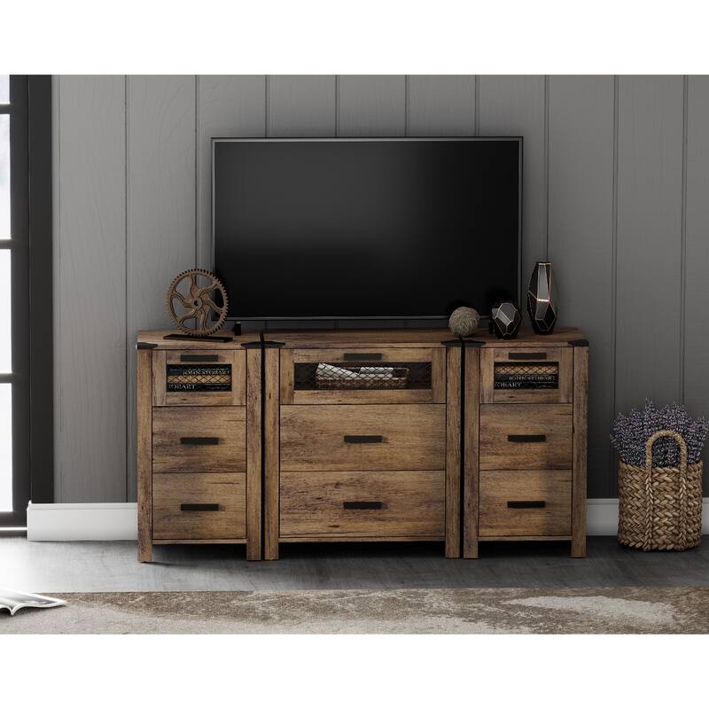 WAMPAT TV Stand with 9 Drawers, Dresser Cabinet with Storage Organizer Units ,Chest Tower with Mesh Door - 1 Pack