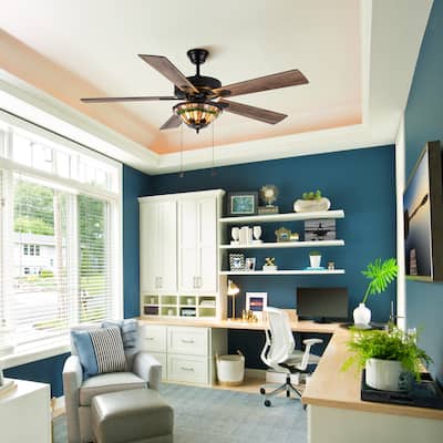 Shelby River of Goods Oil-Rubbed Bronze and Stained Glass 52-Inch 3-Light Ceiling Fan - 52" x 52" x 15"/20"