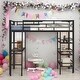 preview thumbnail 1 of 20, Full Size Loft Bed with 3 Layers of Shelves and Desk with Whiteboard Black