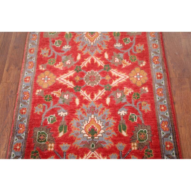 Hand Knotted Oriental 100% Wool Carpet Traditional Floral Red Kazak Area Rug - 3' 1'' X 2' 1''