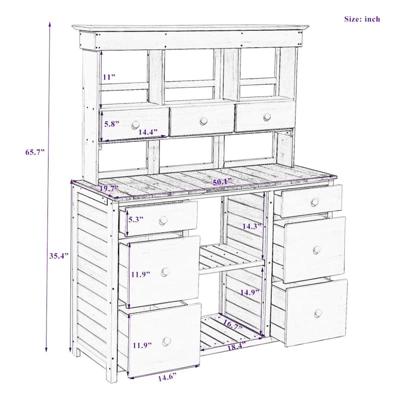 Outdoor Wooden Potting Bench Table with 2 Drawers and Open Shelves