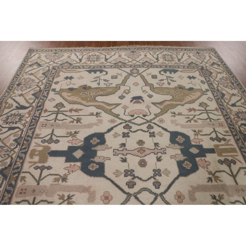Beige / Ivory Oushak Oriental Area Rug Handmade Wool Carpet - 8'0"x 9'11"