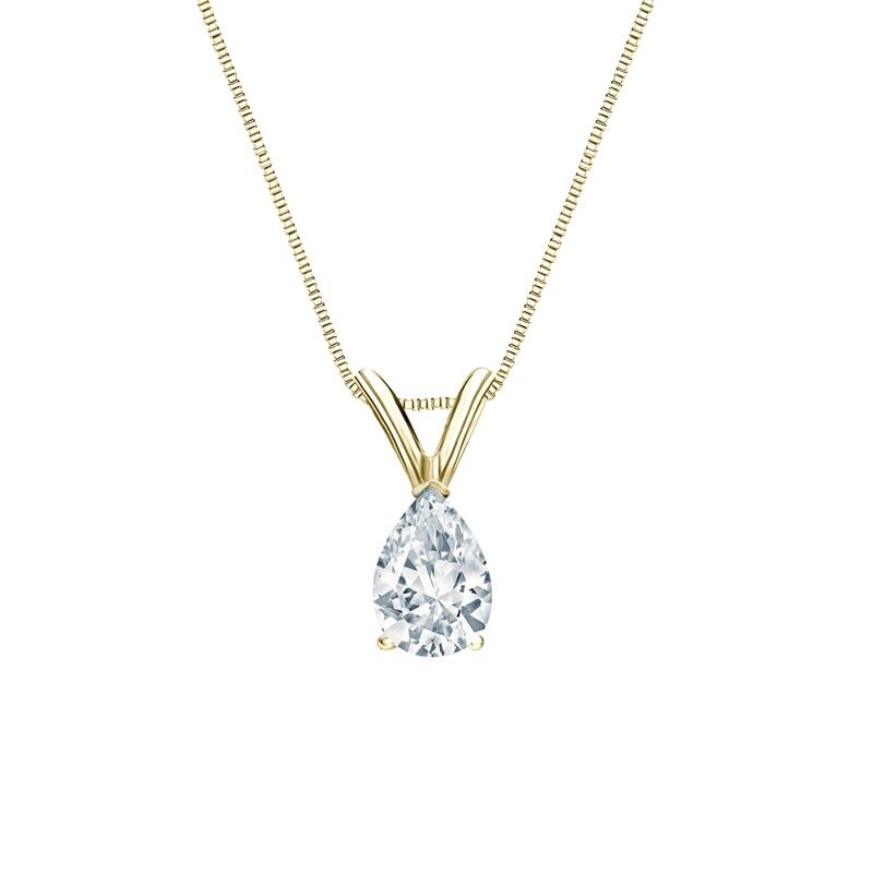 Auriya 14-karat Gold 0.38ctw Pear Solitaire Lab Grown Diamond Necklace V-End (H-I VS) Prong - 0.38 - Yellow