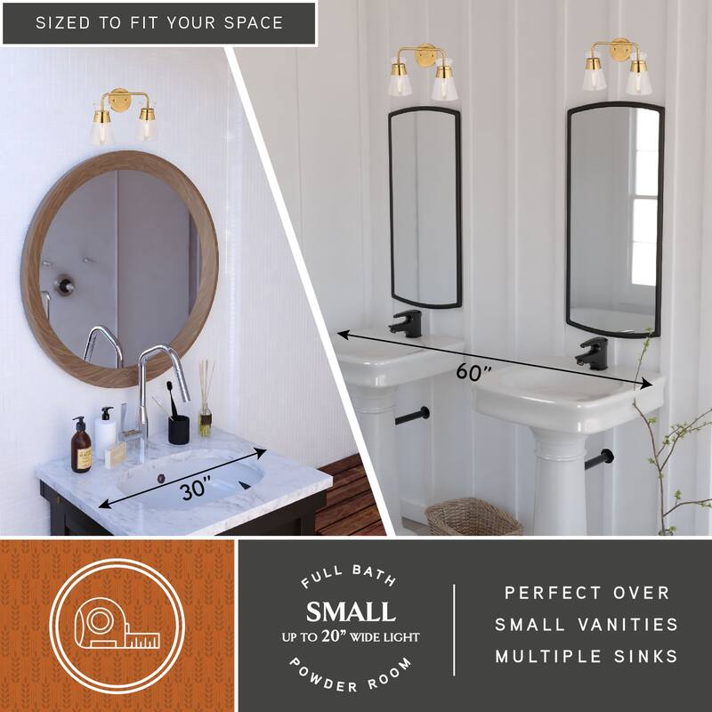 Harper Gold Brass Mid-Century Modern Bathroom Vanity Light Fixture Clear Glass