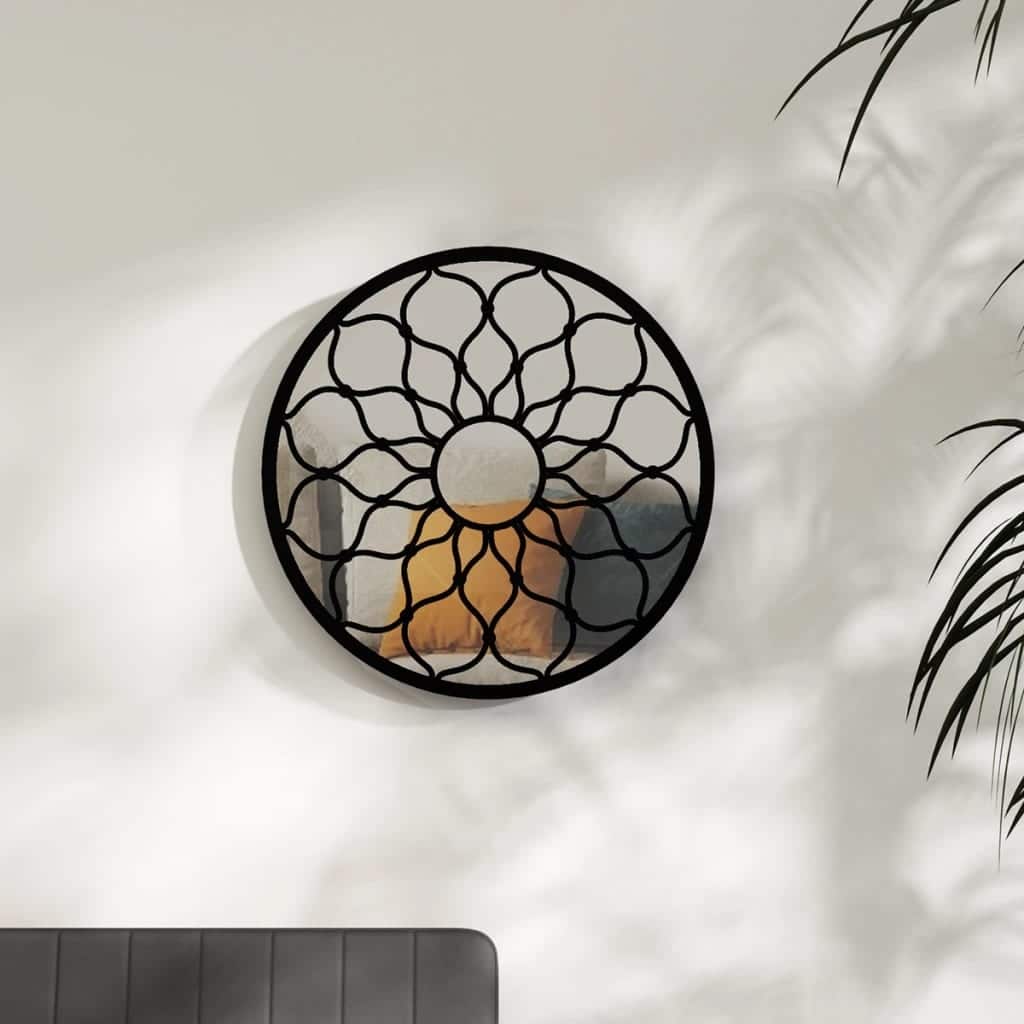 vidaXL Mirror Black Iron, Glass 23.6 in Diameter Decorative Inlays - 23.6 x 23.6 x 23.6 in