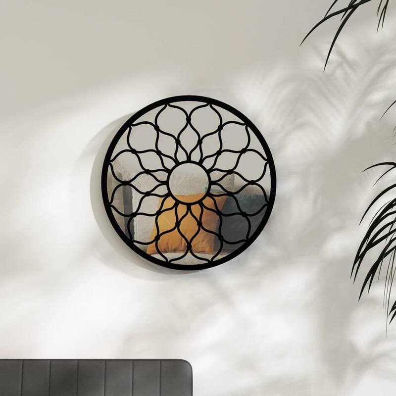 vidaXL Mirror Black Iron, Glass 23.6 in Diameter Decorative Inlays - 23.6 x 23.6 x 23.6 in