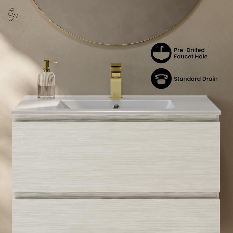 Liberte 30" Wall-Mounted Bathroom Vanity In White Oak With Sink Top - 30