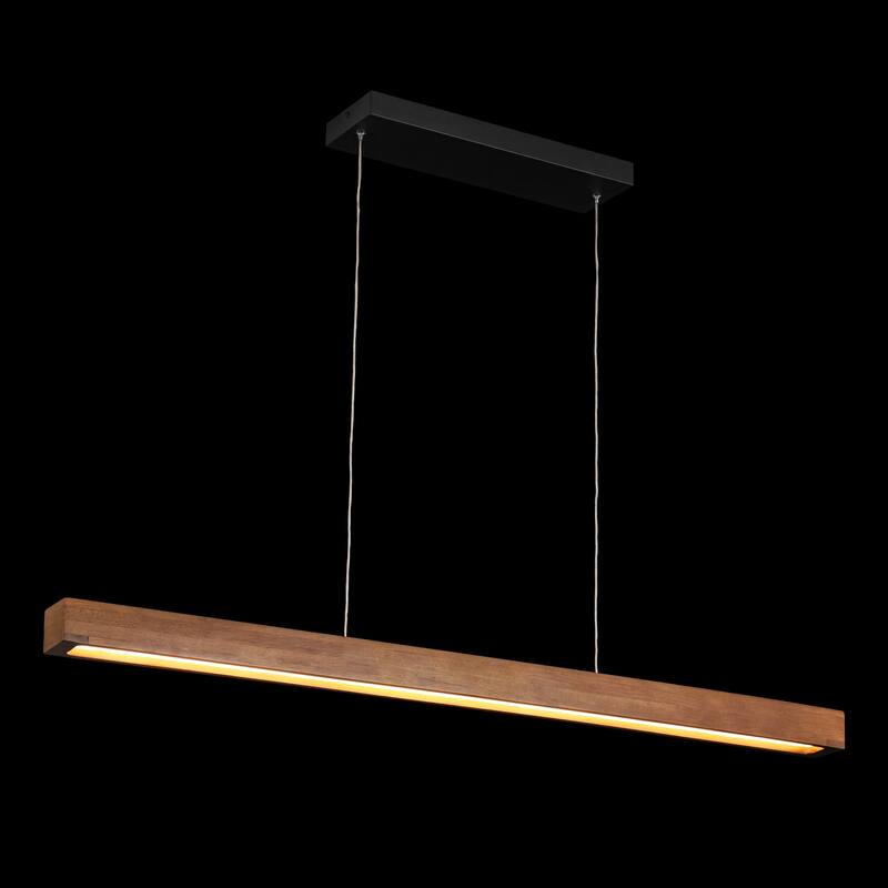 25-Watt Modern Brown Long Linear Walnut Wood Integrated LED Island Chandelier for Kitchen, Dining Room