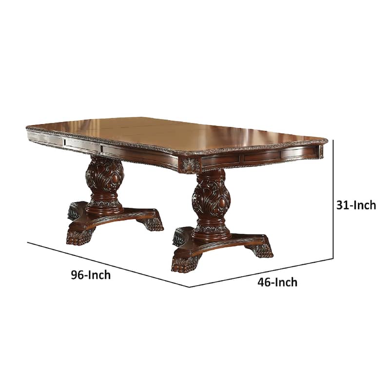 Loki 66-96 Inch Dining Table, Carved Trim Antique White, Extension Leaves - White