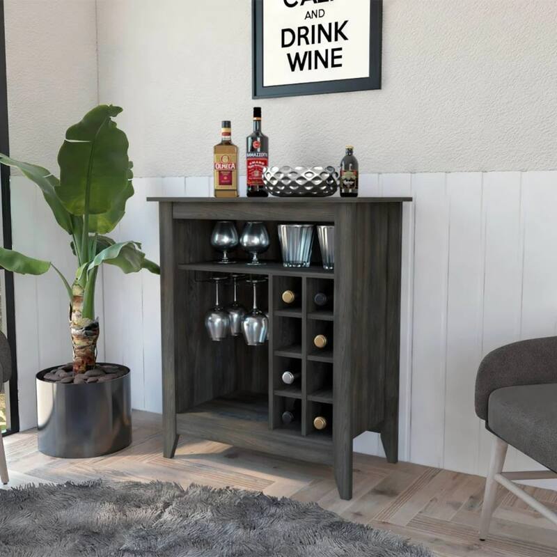 Wood Bar Cart with Wine Storage and Shelves and Cabinet - 17.7” D x 32.4” W x 38” H