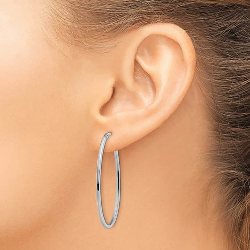 Curata 14k White Gold 40x1.5mm Polished Hinged Oval Hoop Earrings