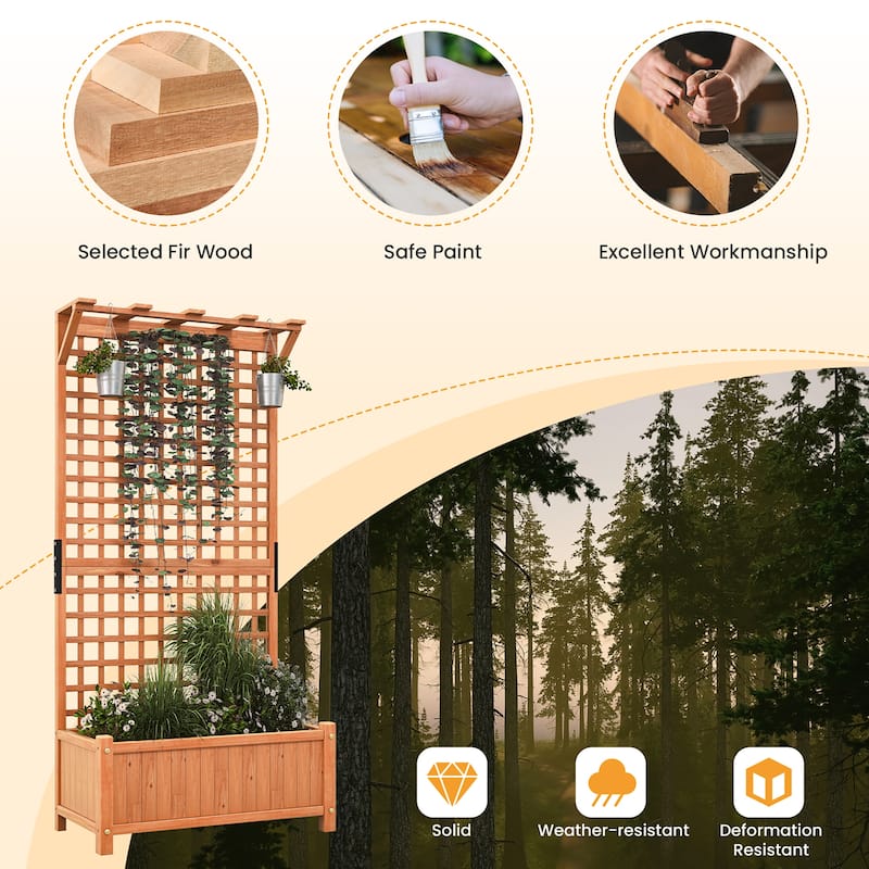 Gymax Wooden Planter Raised Garden Bed w/ Planter Box & Trellis Indoor