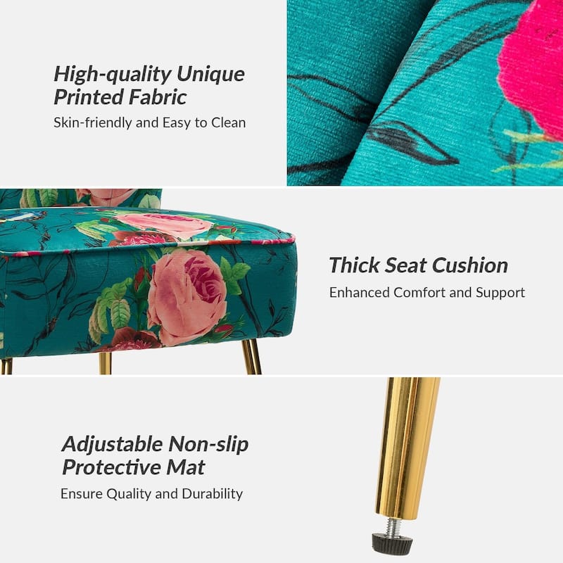 Amata Bold Patterned Tufted Side Chair with Goldtone Legs