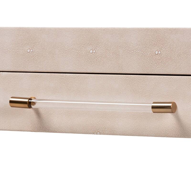 Nira Faux Shagreen Console Table - Contemporary Accent Display Piece with 2 Drawers and Open Shelf, Entryway Storage Solution