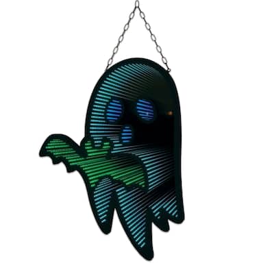 3D Ghost LED Infinity Mirror, 12x16.5", White/Green Halloween Motif, USB/Batt