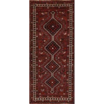 Pictorial Shiraz Persian Runner Rug Handmade Vintage Wool Carpet - 3'4"x 9'4"