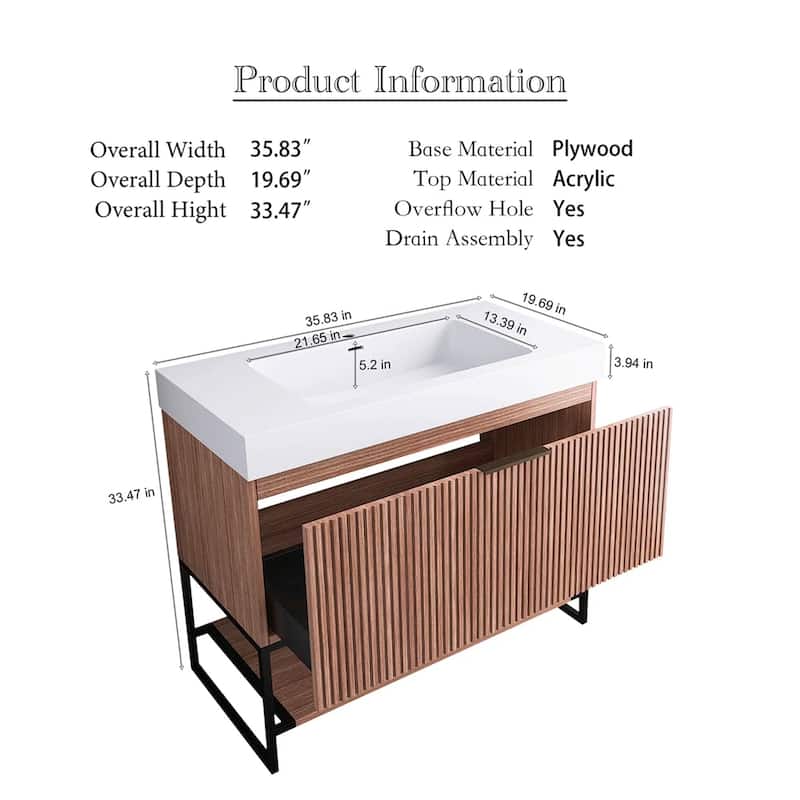 Freestanding Bathroom Vanity with White Integrated Solid Surface Sink