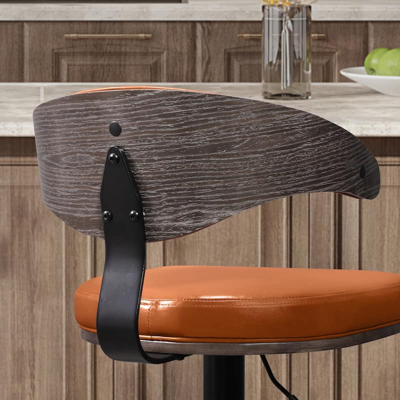 Art Leon Faux Leather Swivel Adjustable Bar Stool with Wood Accents