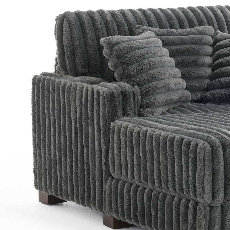 41.7" W Upholstered Plush Corduroy Chaise Lounge with Pillows