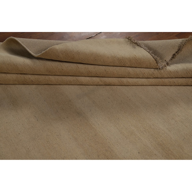 Hand Knotted Oriental 100% Wool Carpet Modern Solid Beige & Ivories Gabbeh Area Rug - 11' 11'' X 8' 8''