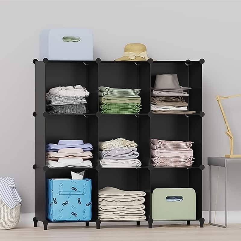 9 Cube Stackable Shoe Rack Organizer DIY Plastic Shoe Storage Cabinet for Closet & Entryway Black - N/A