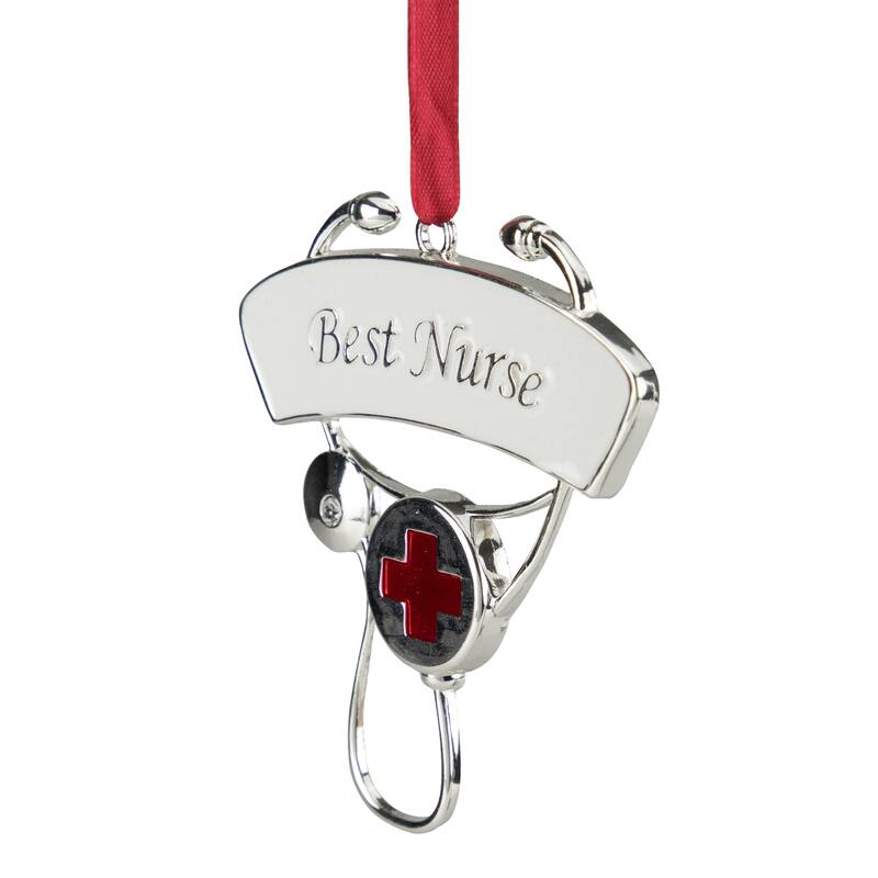 3.25" Silver Plated Best Nurse Stethoscope Christmas Ornament