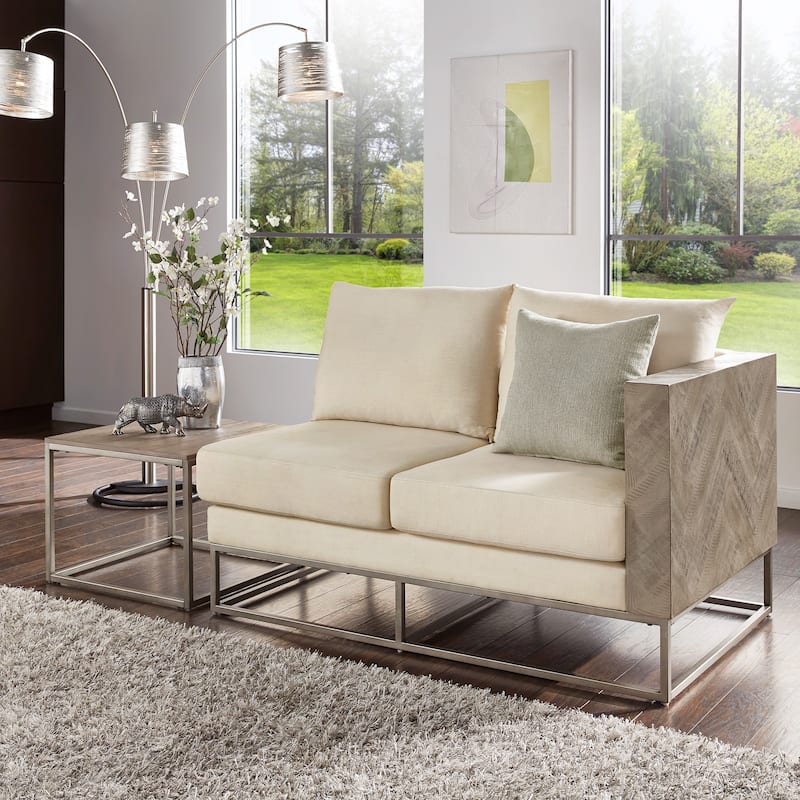 Lecce Upholstered Square Arm Sofa with Pillow by iNSPIRE Q Modern - Right-arm Loveseat + 1 Pillow + End Table