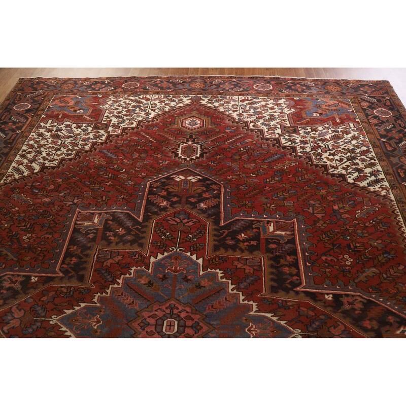 Hand Knotted Oriental 100% Wool Carpet Traditional Medallion Red Heriz Area Rug - 12' 8'' X 9' 10''