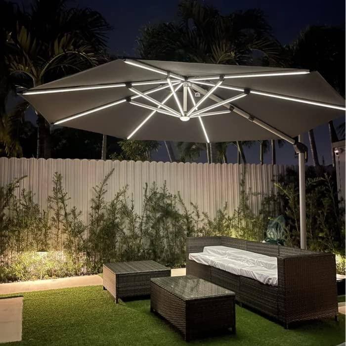 PURPLE LEAF 11 ft Double Top LED Round Patio Cantilever Umbrella with Base