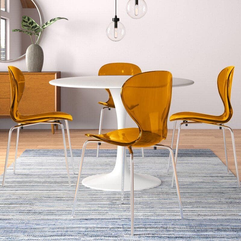 Stackable Plastic Dining Chair with Chrome Legs Set of 4 Transparent Accent Side Chair for Indoor and Outdoor