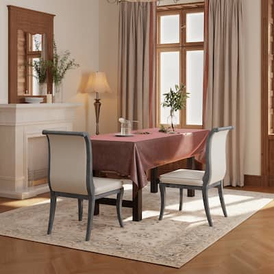 Fabric Upholstered Dining Chairs Set of 2, Ergonomic Armless Side Chair, Kitchen Side Chairs with Curved Backrest & Wood Legs