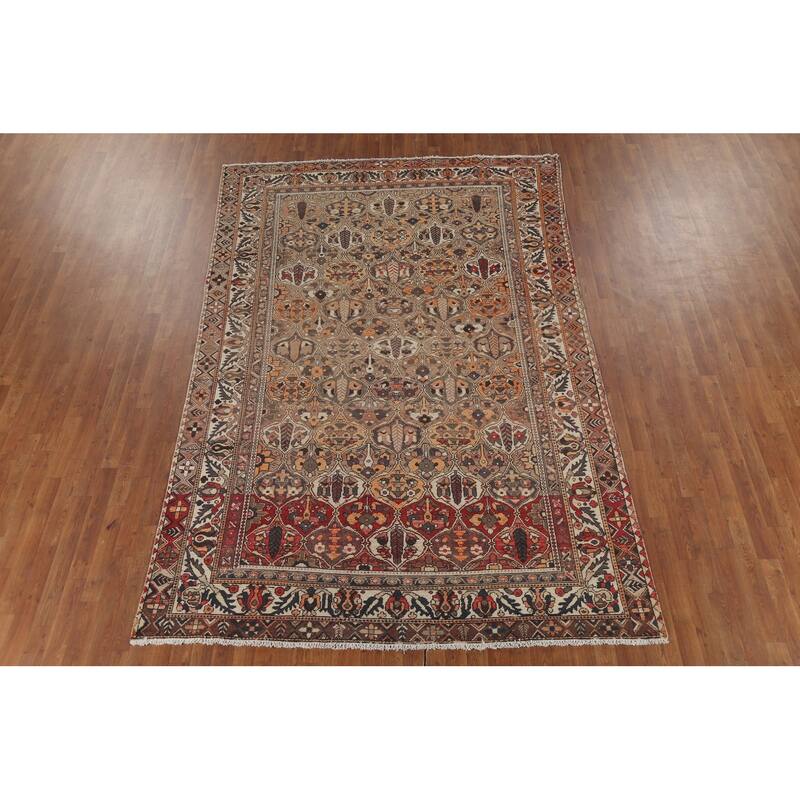 Garden Design Bakhtiari Persian Vintage Rug Hand-Knotted Wool Carpet - 6'10"x 10'8"