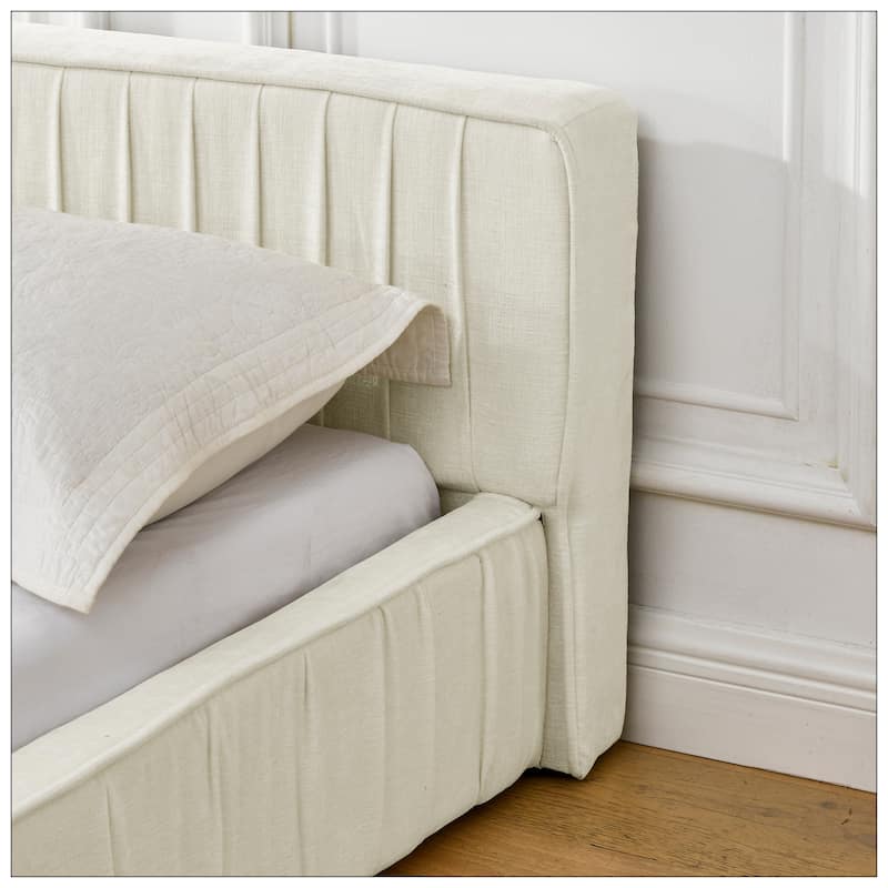 Queen Size Upholstered Bed Frame with Chenille fabric with pleated design