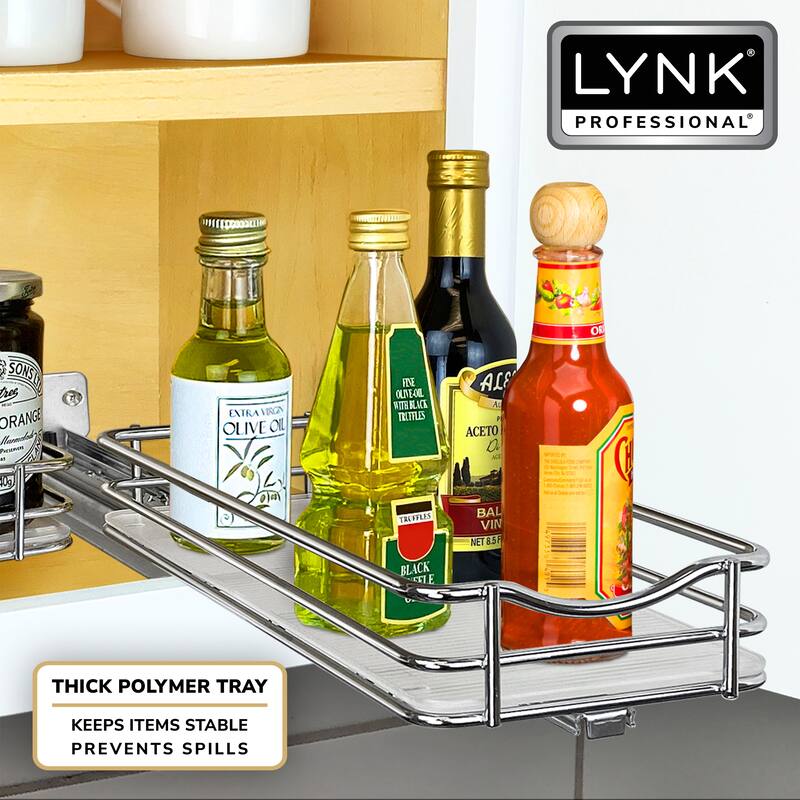 LYNK PROFESSIONAL® Pull Out Spice Rack Organizer for Cabinet - 4-1/4 inch Wide - Lifetime Limited Warranty - Chrome