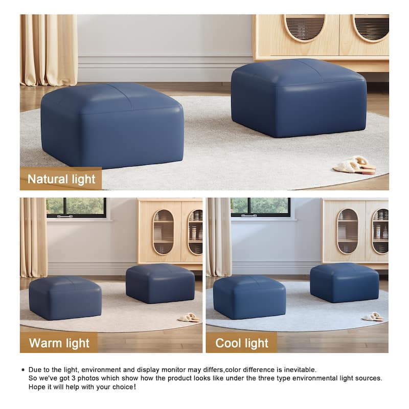 UIXE Genuine Leather Ottoman, Upholstered Ottoman for Living Room